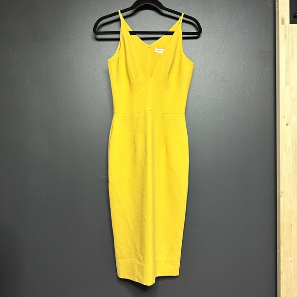 NWT Dress the Population Lyla V Neck Sleeveless Crepe Midi Dress Sunflower S - Picture 2 of 4
